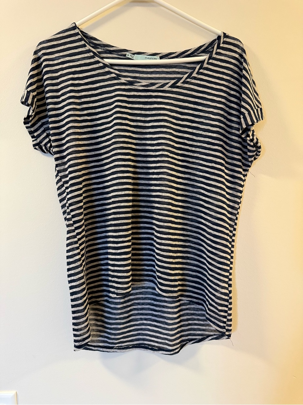 Maurices Navy and White Striped Short Sleeve Top